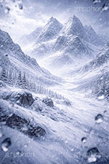 雪山,豪雪,険しい,山,吹雪,水滴,雪崩,雪,ゆき,積,冬,壮大,ファンタジー,背景,BG,fantasy,snow,winter,mountain,AI生成素材