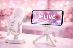 配信機材,ライブ配信,配信,スマホ,スマートフォン,ライバー,インフルエンサー,VTuber,配信,ライブ,ゲーム実況,コメント欄,コメント,チャット,カメラ,パソコン,マイク,ヘッドホン,ヘッドフォン,三脚,機材,放送,映像,動画,実況,配信素材,SNS,PC,monitor,mic,live,streamer,AI生成素材