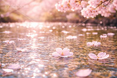 流れる桜の花,流れる,川,散る,桜,さくら,サクラ,花見,ブロッサム,春,花,花びら,花弁,背景,blossom,spring,flower,AI生成素材