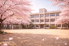 卒業式,卒業,別れ,学校,校庭,グラウンド,桜,さくら,サクラ,花見,ブロッサム,春,花,花びら,花弁,背景,blossom,spring,flower,AI生成素材