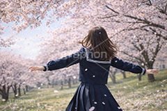 お花見さんぽ,散歩,さんぽ,女性,女子,女子高生,高校生,女子高校生,セーラー服,人物,満開,桜,さくら,サクラ,花見,ブロッサム,春,花,花びら,花弁,背景,blossom,spring,flower,AI生成素材