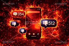 炎上,トレンド,フォロワー,フォロー,依存,依存症,誹謗中傷,誹謗,中傷,SNS,スマホ,スマートフォン,通知,デジタル,コミュニケーション,いいね,グッド,バッド,お気に入り,コメント,吹き出し,フキダシ,共有,ポップアップ,UI,プラットフォーム,メディア,アイコン,ニュース,記事,news,icon,digital,phone,bell,good,bad,communication,media,AI生成素材