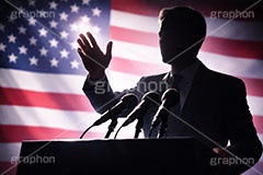 演説,記者会見,会談,スローガン,アピール,マイク,アメリカ,アメリカ合衆国,国旗,旗,国際,公約,宣言,発表,政治,首相,首脳,大統領,代表,経済,選挙,政権,速報,支持率,政策,政権交代,外交,人物,男性,男,シルエット,silhouette,government,policies,mic,president,flag,country,america,AI生成素材