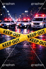 キープアウト,ポリスライン,規制線,規制,事故,事件,犯罪,調査,現場,検証,警察,車両,消防,救急車,都会,都心,パトカー,パトラン,パトランプ,サイレン,メディア,ニュース,記事,タイトル,ポリス,背景,テープ,夜,keepout,tape,title,bg,news,media,car,police,AI生成素材