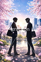 名刺交換,名刺,新社会人,新入社員,仕事,ビジネス,サラリーマン,スーツ,シルエット,OL,男性,人物,都会,満開,桜,さくら,サクラ,花見,ブロッサム,春,花,花びら,花弁,背景,blossom,spring,flower,business,silhouette,AI生成素材