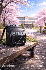 新入学,ランドセル,入学式,春の学校,新学期,入学,学校,校門,小学校,小学生,通学,満開,桜,さくら,サクラ,花見,ブロッサム,春,花,花びら,花弁,背景,blossom,spring,flower,school,AI生成素材