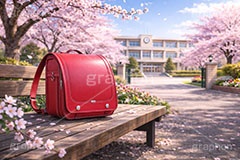 新入学,ランドセル,入学式,春の学校,新学期,入学,学校,校門,小学校,小学生,通学,満開,桜,さくら,サクラ,花見,ブロッサム,春,花,花びら,花弁,背景,blossom,spring,flower,school,AI生成素材