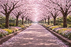 桜並木,満開,桜,さくら,サクラ,トンネル,花見,ブロッサム,春,花,花びら,花弁,背景,blossom,spring,flower,AI生成素材