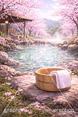 春の温泉,温泉,露天風呂,風呂,宿,旅館,民宿,春旅,出会い,旅,旅行,旅,国内旅行,桶,タオル,満開,桜,さくら,サクラ,花見,ブロッサム,春,花,花びら,花弁,,blossom,spring,flower,travel,AI生成素材