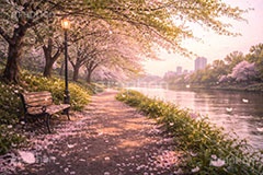 春の終わり,エモい,寂しい,哀愁,桜の花びら,桜,葉桜,ソメイヨシノ,さくら,サクラ,花,お花,フラワー,はな,春,花びら,花弁,はなびら,散る,終わり,桜吹雪,地面,blossom,japan,flower,AI生成素材