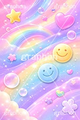 ポップ背景,メルヘン,ゆめかわいい,絵文字,顔文字,星,ハート,夢,流線,ポップ柄,ポップ,キラキラ,泡,シャボン玉,しゃぼん玉,虹,にじ,レインボー,柄,キュート,パステル,ライン,かわいい,可愛い,丸,星,スター,ドット,落書き,背景,POP,dot,pattern,star,pastel,bubble,rainbow,star,heart,AI生成素材