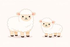 羊の親子,羊,ひつじ,ヒツジ,シープ,未,未年,干支,可愛い,かわいい,カワイイ,もこもこ,モコモコ,イラスト,illustration,sheep,cute,AI生成素材