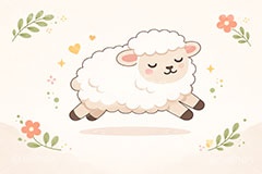 ひつじ,羊,ヒツジ,シープ,未,未年,干支,可愛い,かわいい,カワイイ,もこもこ,モコモコ,イラスト,illustration,sheep,cute,AI生成素材