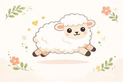 ひつじ,羊,ヒツジ,シープ,未,未年,干支,可愛い,かわいい,カワイイ,もこもこ,モコモコ,イラスト,illustration,sheep,cute,AI生成素材