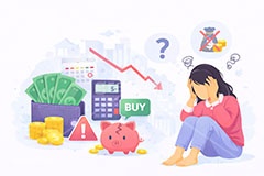 お金の悩み,不安,資産運用,資産,金,お金,マネー,チャート上昇,チャート,コイン,通貨,株,株価,株価指数,上昇,急騰,下落,暴落,家計,積立,積み立て,投資,企業,決算,円安,仮想通貨,不動産,金利,グラフ,トレード,ローソク足,損失,ニュース,記事,人物,男性,news,NISA,経済,GDP,chart,graph,money,trade,coin,AI生成素材