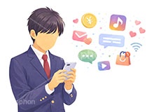 スマホ依存,依存,依存症,SNS,スマホ,スマートフォン,通知,デジタル,コミュニケーション,いいね,グッド,バッド,お気に入り,コメント,吹き出し,フキダシ,共有,ポップアップ,UI,炎上,トレンド,フォロワー,フォロー,誹謗中傷,誹謗,中傷,プラットフォーム,メディア,アイコン,ニュース,記事,人物,学生,高校生,男子,男性,ブレザー,制服,news,icon,digital,phone,bell,good,bad,communication,media,AI生成素材