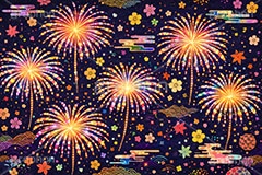 花火柄,和柄,和,和風,花火,打上げ,打ち上げ,夏祭り,祭り,夜,花火大会,夏,風物詩,季語,模様,もよう,柄,がら,サマー,summer,fireworks,japan,AI生成素材