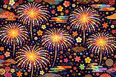 花火柄,和柄,和,和風,花火,打上げ,打ち上げ,夏祭り,祭り,夜,花火大会,夏,風物詩,季語,模様,もよう,柄,がら,サマー,summer,fireworks,japan,AI生成素材