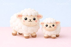 羊の親子,クレイ,粘土,未年,羊,ひつじ,ヒツジ,シープ,未,未年,干支,可愛い,かわいい,カワイイ,もこもこ,モコモコ,sheep,cute,japan,clay,AI生成素材