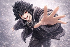 黒羊のイケメン,黒羊,ひつじ,ヒツジ,羊,シープ,擬人化,イケメン,男子,男の子,美男子,人物,カッコイイ,かっこいい,クール,やんちゃ,ストリート系,未,未年,干支,もこもこ,モコモコ,イラスト,キャラクター,illustration,sheep,character,japan,clay,AI生成素材