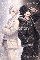 白羊＆黒羊,白羊のイケメン,白羊,黒羊のイケメン,黒羊,ひつじ,ヒツジ,羊,シープ,擬人化,イケメン,男子,男の子,美男子,人物,カッコイイ,かっこいい,クール,未,未年,干支,もこもこ,モコモコ,イラスト,キャラクター,illustration,sheep,character,japan,clay,AI生成素材