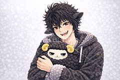 黒羊のイケメン,黒羊,ひつじ,ヒツジ,羊,シープ,擬人化,イケメン,男子,男の子,美男子,人物,ぬいぐるみ,マスコット,抱く,抱きしめる,カッコイイ,かっこいい,クール,やんちゃ,ストリート系,未,未年,干支,もこもこ,モコモコ,イラスト,キャラクター,illustration,sheep,character,japan,clay,AI生成素材