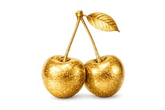 金のサクランボ,サクランボ,さくらんぼ,チェリー,金のフルーツ,リッチ,ゴールド,高級,高価,キラキラ,ラメ,セレブ,面白い,おもしろ,rich,gold,fruit,cherry,AI生成素材