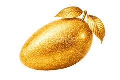 金のマンゴー,マンゴー,金のフルーツ,リッチ,ゴールド,高級,高価,キラキラ,ラメ,セレブ,面白い,おもしろ,rich,gold,fruit,mango,AI生成素材