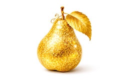 金のラフランス,ラフランス,洋梨,洋ナシ,洋なし,金のフルーツ,リッチ,ゴールド,高級,高価,キラキラ,ラメ,セレブ,面白い,おもしろ,rich,gold,fruit,AI生成素材