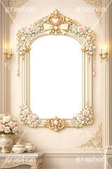 プリンセスの額縁,プリンセス,ロココ調,姫系,ロリータ,額縁,額,額ブチ,絵画,西洋,洋館,高貴,フレーム,frame,AI生成素材