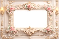 プリンセスの額縁,プリンセス,ロココ調,姫系,ロリータ,額縁,額,額ブチ,絵画,西洋,洋館,高貴,フレーム,frame,AI生成素材