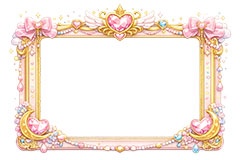 メルヘンな額縁,メルヘン,ゆめかわいい,ジュエル,リボン,玩具,おもちゃ,女玩,変身,額縁,額,額ブチ,絵画,西洋,洋館,高貴,かわいい,カワイイ,可愛い,フレーム,frame,ribbon,cute,jewel,toy,AI生成素材