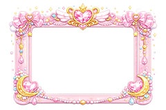 メルヘンな額縁,メルヘン,ゆめかわいい,ジュエル,リボン,玩具,おもちゃ,女玩,変身,額縁,額,額ブチ,絵画,西洋,洋館,高貴,かわいい,カワイイ,可愛い,フレーム,frame,ribbon,cute,jewel,toy,AI生成素材