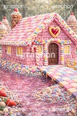 お菓子の家,お菓子,菓子,おかし,スイーツ,デザート,スウィート,甘い,クッキー,ビスケット,チョコレート,ドーナツ,カップケーキ,キャンディ,飴,いちご,苺,ストロベリー,クリーム,家,おとぎ話,童話,メルヘン,dessert,candy,chocolate,cookie,biscuit,sweet,donut,cake,strawberry,AI生成素材