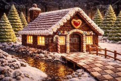 夜のお菓子の家,お菓子の家,お菓子,菓子,おかし,スイーツ,デザート,スウィート,甘い,クッキー,ビスケット,チョコレート,ドーナツ,カップケーキ,キャンディ,飴,クリーム,家,おとぎ話,童話,メルヘン,クリスマス,冬,夜,雪,砂糖,sugar,snow,dessert,candy,chocolate,cookie,biscuit,sweet,donut,cake,christmas,winter,night,AI生成素材