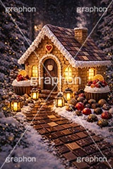 夜のお菓子の家,お菓子の家,お菓子,菓子,おかし,スイーツ,デザート,スウィート,甘い,クッキー,ビスケット,チョコレート,ドーナツ,カップケーキ,キャンディ,飴,クリーム,家,おとぎ話,童話,メルヘン,クリスマス,冬,夜,雪,砂糖,sugar,snow,dessert,candy,chocolate,cookie,biscuit,sweet,donut,cake,christmas,winter,night,AI生成素材