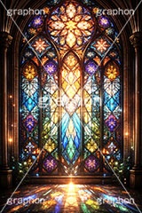 ステンドグラス,ガラス,色ガラス,ファンタジー,ゲーム,神殿,鉛,ハンダ,西洋,教会,聖堂,glass,church,game,AI生成素材