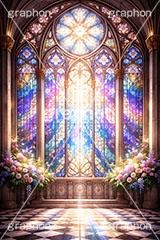 ステンドグラス,ガラス,色ガラス,ファンタジー,ゲーム,神殿,鉛,ハンダ,西洋,教会,聖堂,glass,church,game,AI生成素材