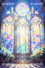 ステンドグラス,ガラス,色ガラス,ファンタジー,ゲーム,神殿,鉛,ハンダ,西洋,教会,聖堂,glass,church,game,AI生成素材