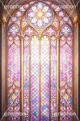 ステンドグラス,ガラス,色ガラス,ファンタジー,ゲーム,神殿,鉛,かわいい,カワイイ,可愛い,パステル,ハンダ,西洋,教会,聖堂,glass,church,game,pastel,AI生成素材