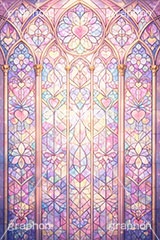 ポップなステンドグラス,ステンドグラス,ガラス,色ガラス,ファンタジー,ゲーム,神殿,鉛,かわいい,カワイイ,可愛い,パステル,ハート,ハンダ,西洋,教会,聖堂,glass,church,game,pastel,heart,AI生成素材