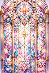 ポップなステンドグラス,ステンドグラス,ガラス,色ガラス,ファンタジー,ゲーム,神殿,鉛,かわいい,カワイイ,可愛い,ポップ,平成レトロ,ハート,ハンダ,西洋,教会,聖堂,glass,church,game,POP,heart,AI生成素材