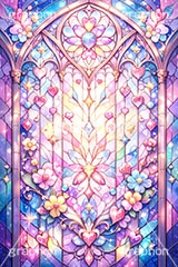 ポップなステンドグラス,ステンドグラス,ガラス,色ガラス,ファンタジー,ゲーム,神殿,鉛,かわいい,カワイイ,可愛い,ポップ,平成レトロ,ハート,ハンダ,西洋,教会,聖堂,glass,church,game,POP,heart,AI生成素材