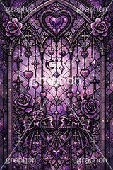 ゴスロリなステンドグラス,ステンドグラス,ガラス,色ガラス,ファンタジー,ゲーム,神殿,鉛,ハンダ,ゴスロリ,ゴシック,ロック,パンク,ハート,ローズ,薔薇,バラ,ホラー,西洋,教会,聖堂,glass,church,game,rock,punk,gothic,horror,heart,rose,AI生成素材