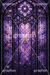 ゴスロリなステンドグラス,ステンドグラス,ガラス,色ガラス,ファンタジー,ゲーム,神殿,鉛,ハンダ,ゴスロリ,ゴシック,ロック,パンク,ハート,ローズ,薔薇,バラ,ホラー,西洋,教会,聖堂,glass,church,game,rock,punk,gothic,horror,heart,rose,AI生成素材