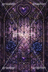 ゴスロリなステンドグラス,ステンドグラス,ガラス,色ガラス,ファンタジー,ゲーム,神殿,鉛,ハンダ,ゴスロリ,ゴシック,ロック,パンク,ハート,ローズ,薔薇,バラ,ホラー,西洋,教会,聖堂,glass,church,game,rock,punk,gothic,horror,heart,rose,AI生成素材