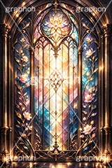 おとぎ話のステンドグラス,ステンドグラス,ガラス,色ガラス,ファンタジー,ゲーム,神殿,鉛,ハンダ,プリンセス,おとぎ話,童話,フラワー,西洋,教会,聖堂,glass,church,game,princess,AI生成素材