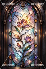 おとぎ話のステンドグラス,ステンドグラス,ガラス,色ガラス,ファンタジー,ゲーム,神殿,鉛,ハンダ,プリンセス,おとぎ話,童話,フラワー,ジュエル,宝石,西洋,教会,聖堂,glass,church,game,princess,jewel,AI生成素材