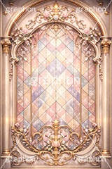 ロココ調のステンドグラス,ステンドグラス,ガラス,色ガラス,ファンタジー,ゲーム,神殿,鉛,ロココ調,ロリータ,プリンセス,おとぎ話,童話,かわいい,カワイイ,可愛い,パステル,ハンダ,西洋,教会,聖堂,glass,church,game,pastel,princess,AI生成素材