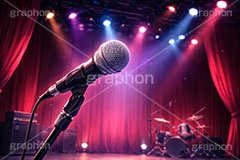 ライブステージ,マイク,マイクスタンド,ステージ,推し,推し活,舞台,ライブ,ライヴ,コンサート,アイドル,シアター,ホール,背景,照明,音楽,主役,ミュージック,ライト,スポットライト,イラスト,illustration,light,hall,theater,live,stage,music,mic,concert,AI生成素材